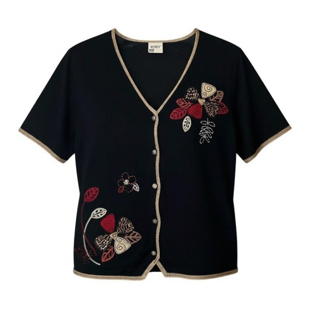 Koret Embroidered Short Sleeve Sweater Cardigan – Size L